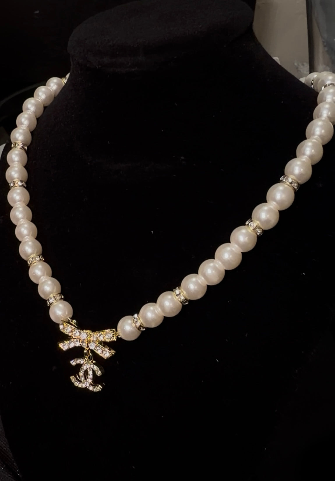 Pearl Bow Luxe “CC” Necklace