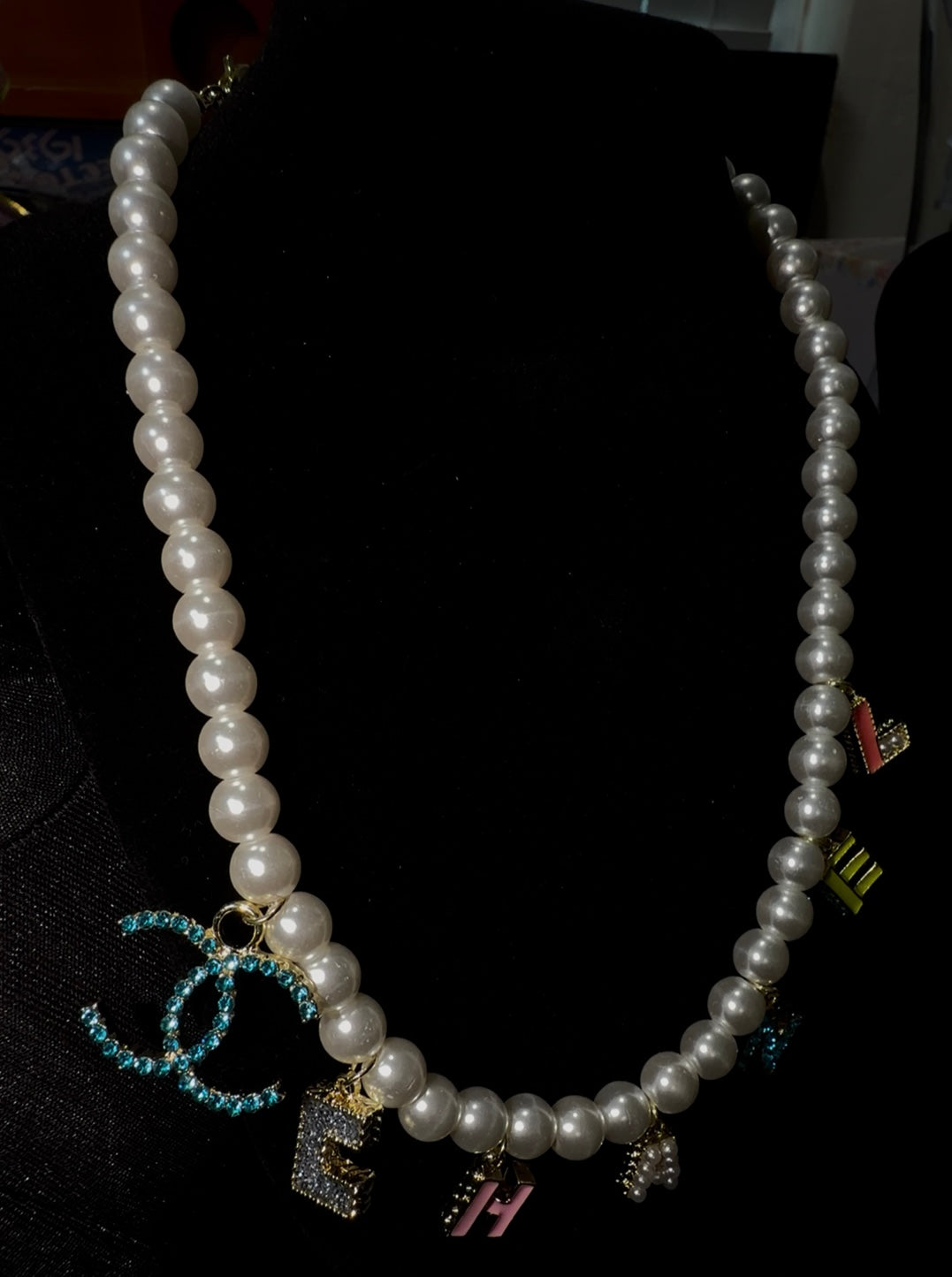 Aqua Luxe Initial Pearl “CC” Necklace