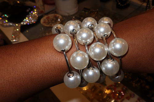 5 Chunky Pearl Bracelets Silver