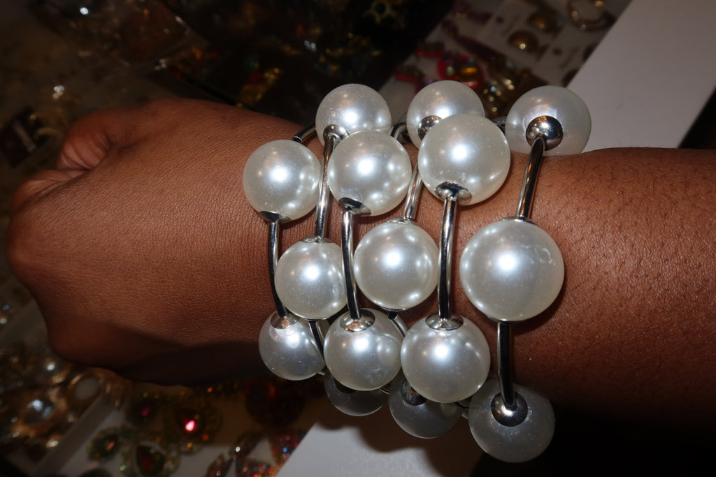 5 Chunky Pearl Bracelets Silver