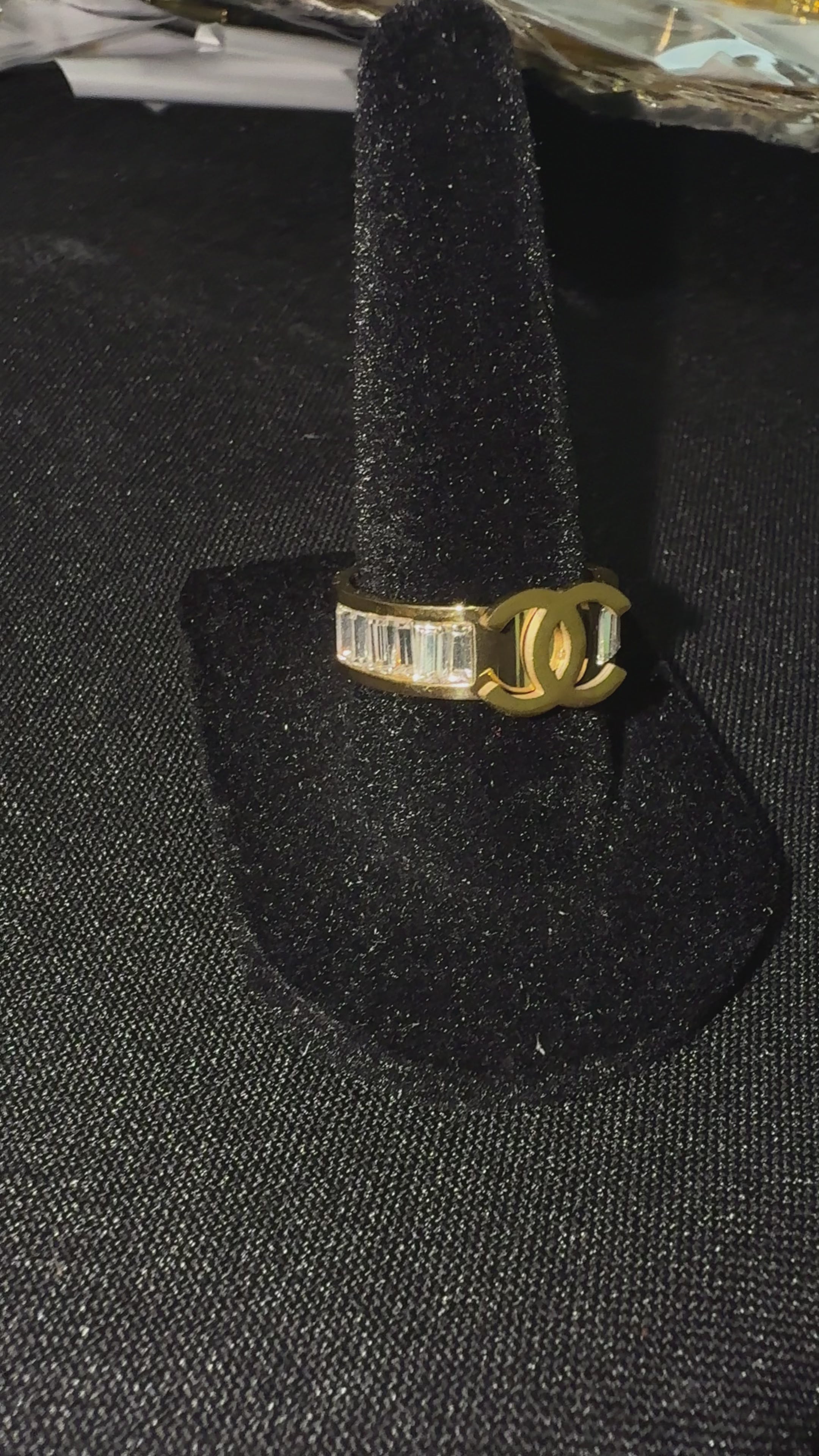Gold Rhinestone CC ring